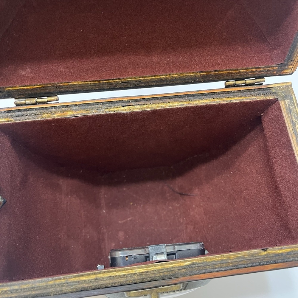 Vintage-Style Wooden Clock/Keepsake Box Hinged Lid Velvet Lined Latch Triangle - Picture 10 of 14